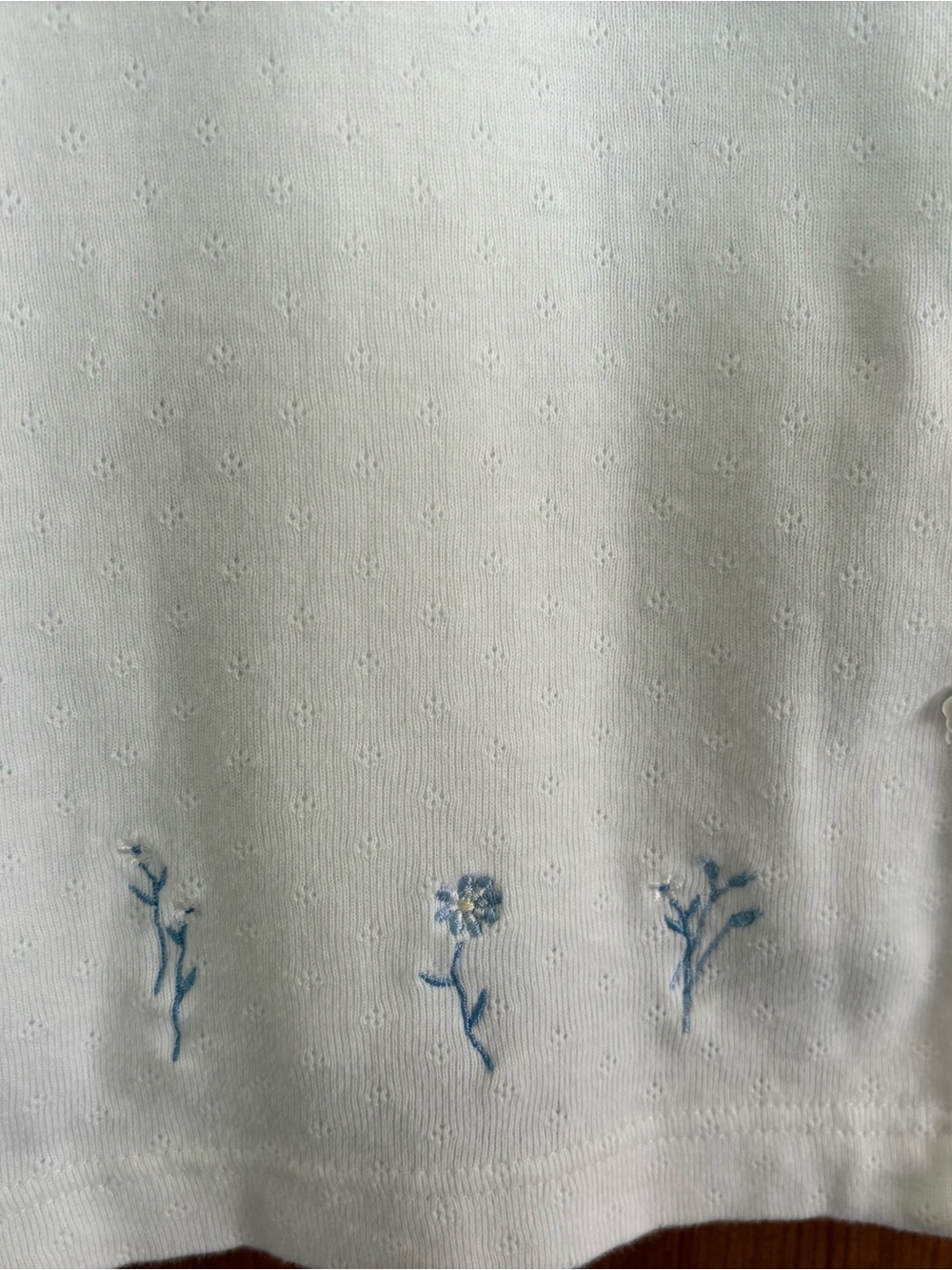Talbots White Cardigan Sweater Light Blue Floral Trim Cottagecore L - Picture 4 of 7